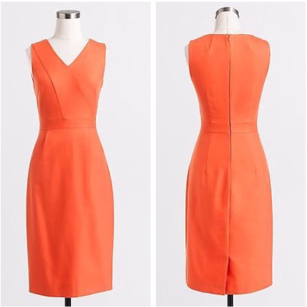 J. Crew Factory Suiting Dress Orange Sheath Vneck Tailored Cotton 4